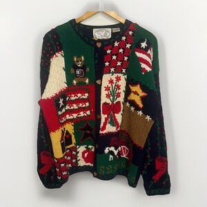 90s Eagle's Eye Cardigan Sweater Size Large Teacher USA Farm Core Hand Knit Vtg